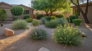 Low-maintenance summer shrubs like Texas sage and yellow bells thrive in a Chandler yard with minimal care