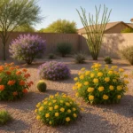A variety of low-water bloomers thriving in a Gilbert yard