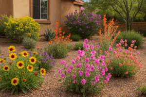Colorful low-water blooming plants in a Gilbert garden
