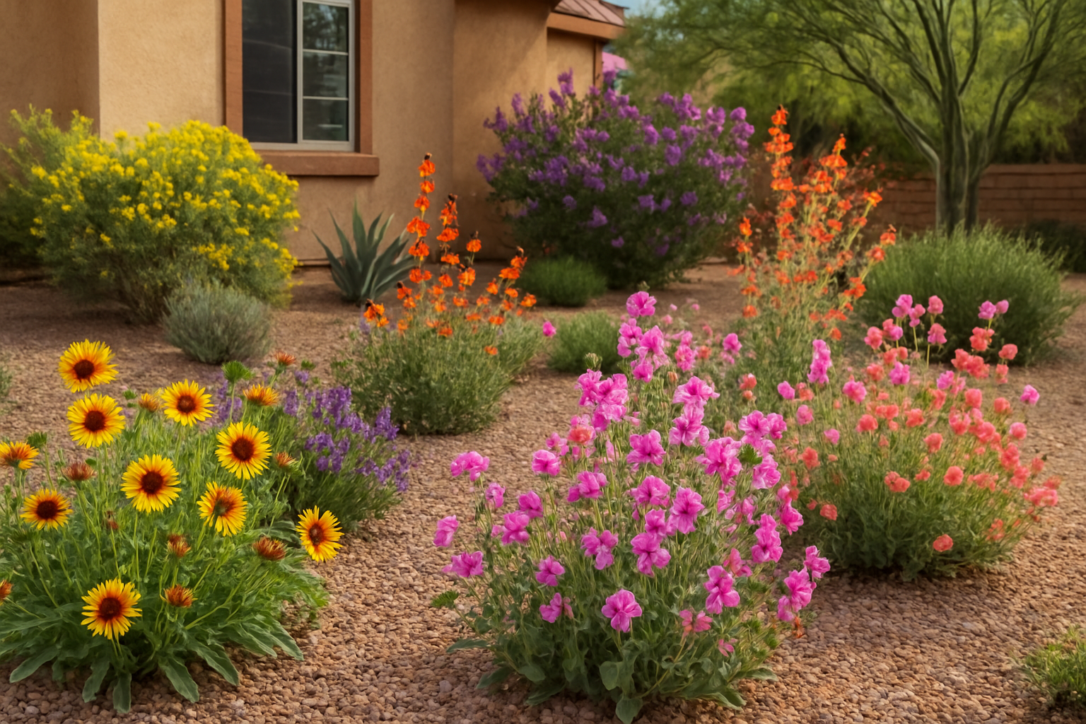 Colorful low-water blooming plants in a Gilbert garden
