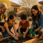 Family participating in garden projects during Memorial Weekend