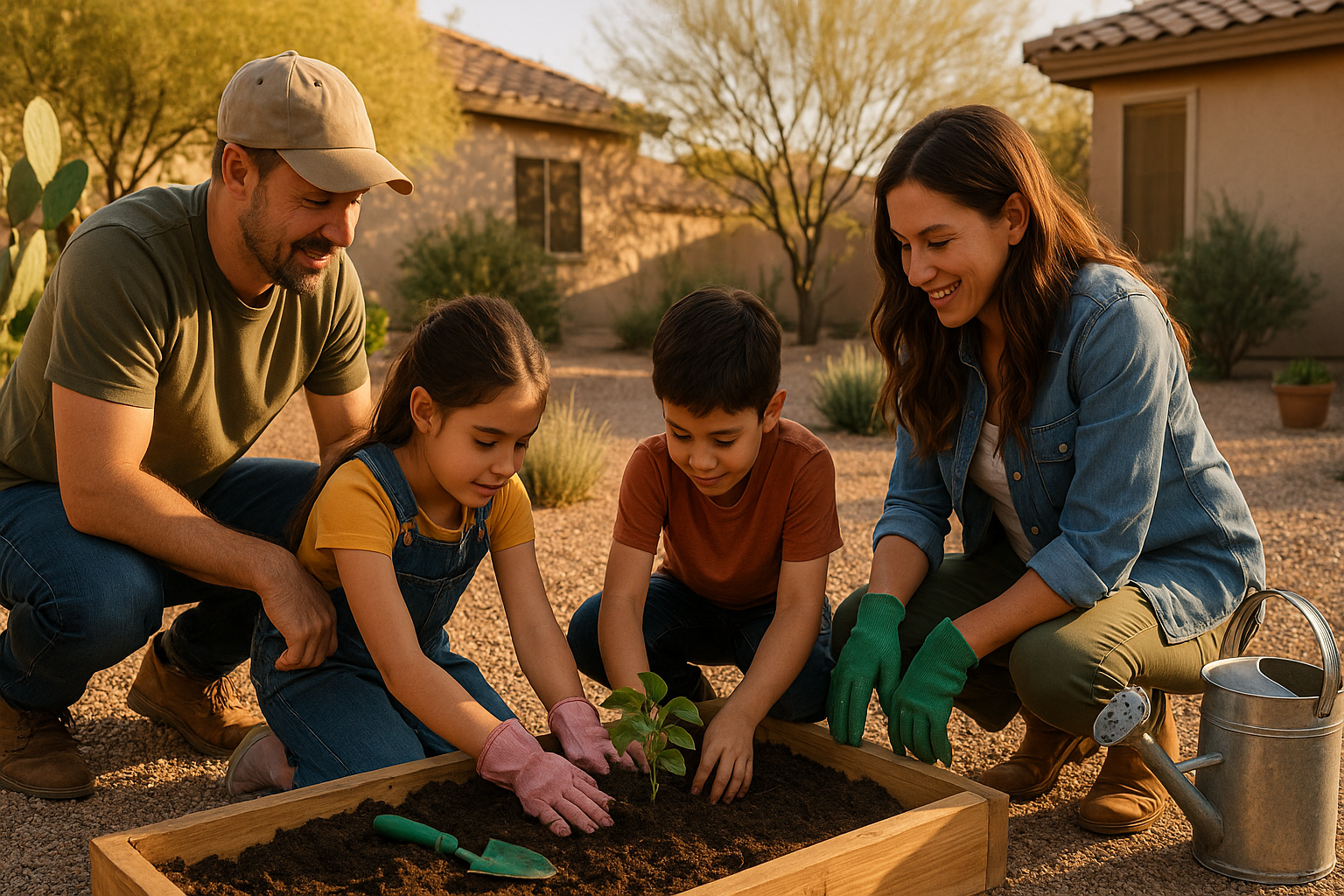 Family participating in garden projects during Memorial Weekend