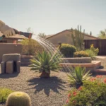 Watering plants in a Mesa yard during a heatwave in the early morning