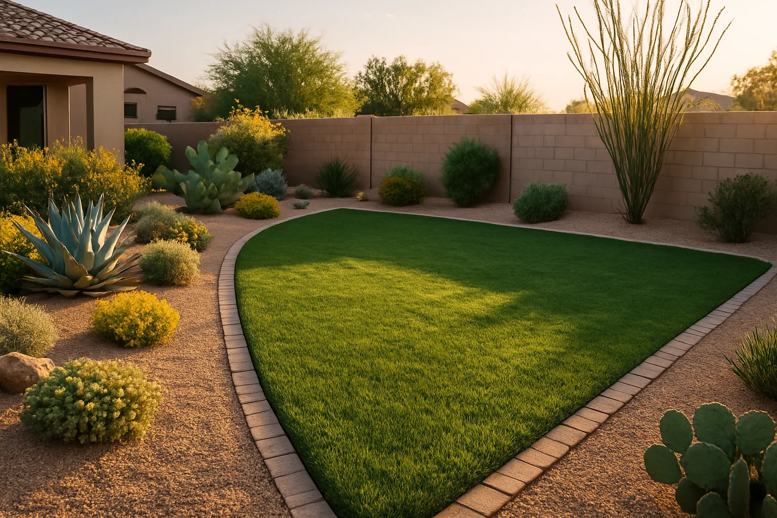 A perfectly edged lawn in Gilbert during mid-May