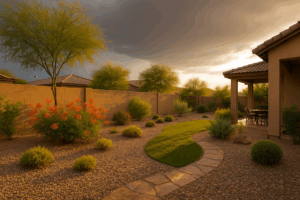 A well-protected yard in Gilbert during monsoon season