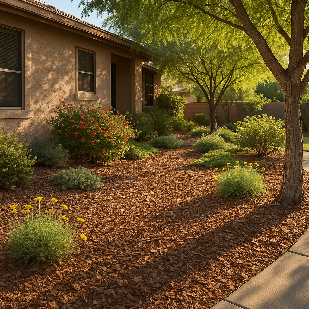 A well-mulched and shaded garden in Gilbert