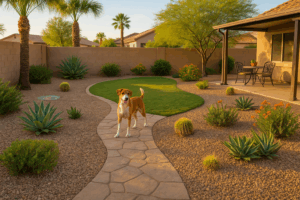 A beautifully landscaped pet-friendly yard in Gilbert.