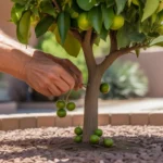 Hands removing suckers from the base of a tree in a Chandler yard