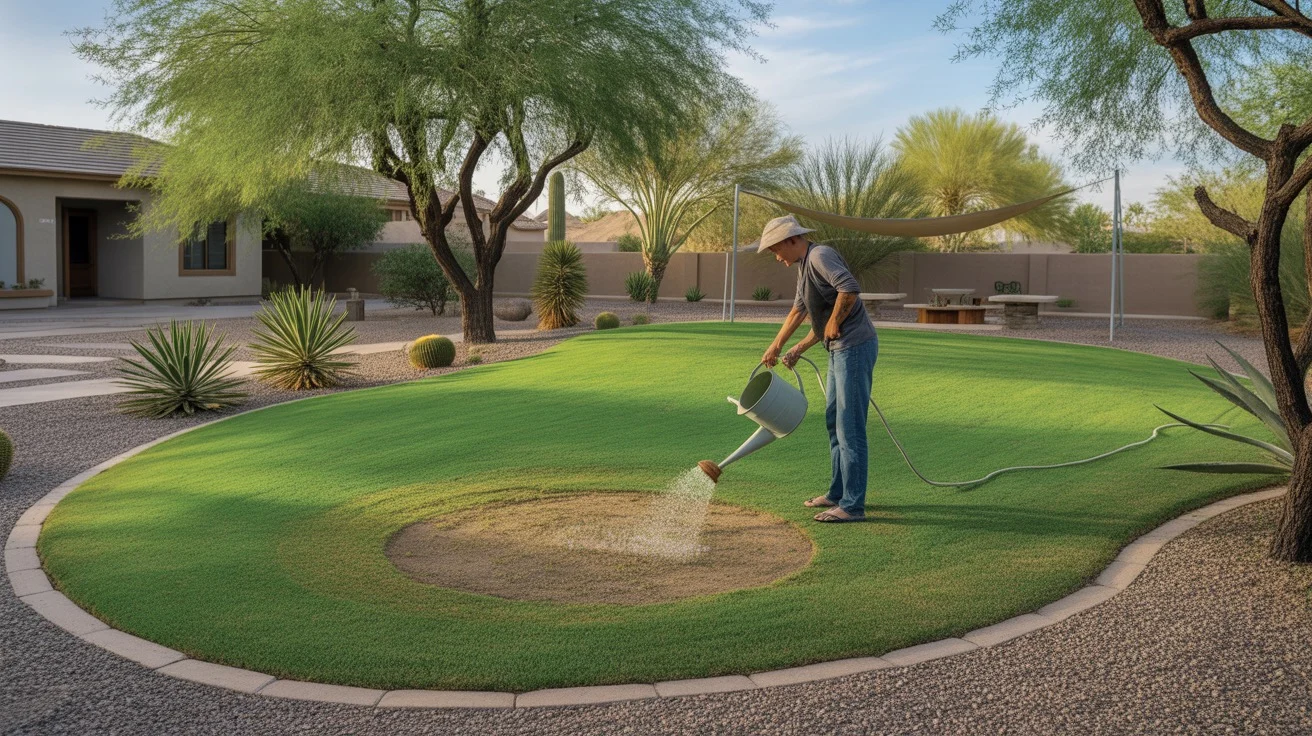 Reviving a heat-stressed lawn in Queen Creek with proper watering, mowing, and care