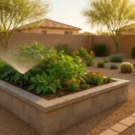 A garden being watered on Seed Packet Day in Southeast Valley