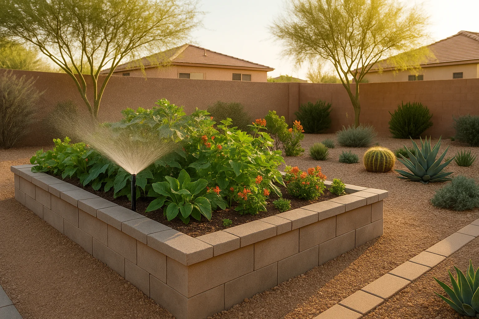 A garden being watered on Seed Packet Day in Southeast Valley