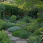Lush shade garden with layered plants and stepping stones in Gilbert backyard