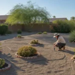 Chandler yard with drip irrigation lines and desert plants