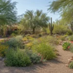 A colorful, desert-friendly spring garden in full bloom in the Southeast Valley of Arizona
