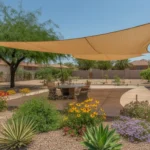 Shade sail and sun-loving plants in a Southeast Valley backyard