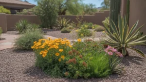 A colorful spring garden in full bloom in a Chandler backyard