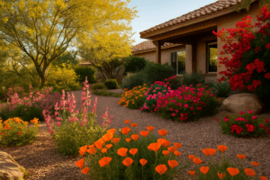 Chandler garden in spring with blooming flowers