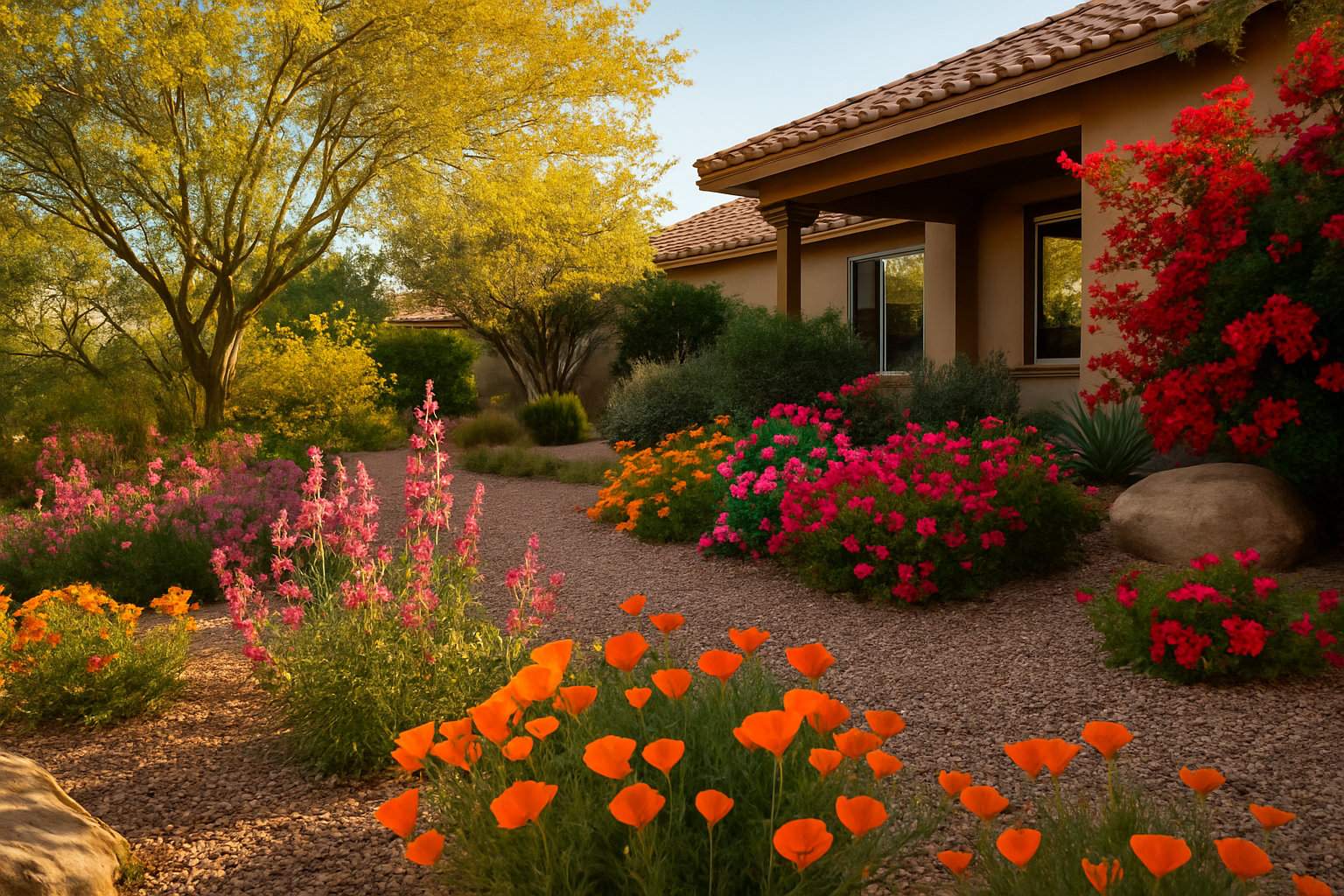 Chandler garden in spring with blooming flowers