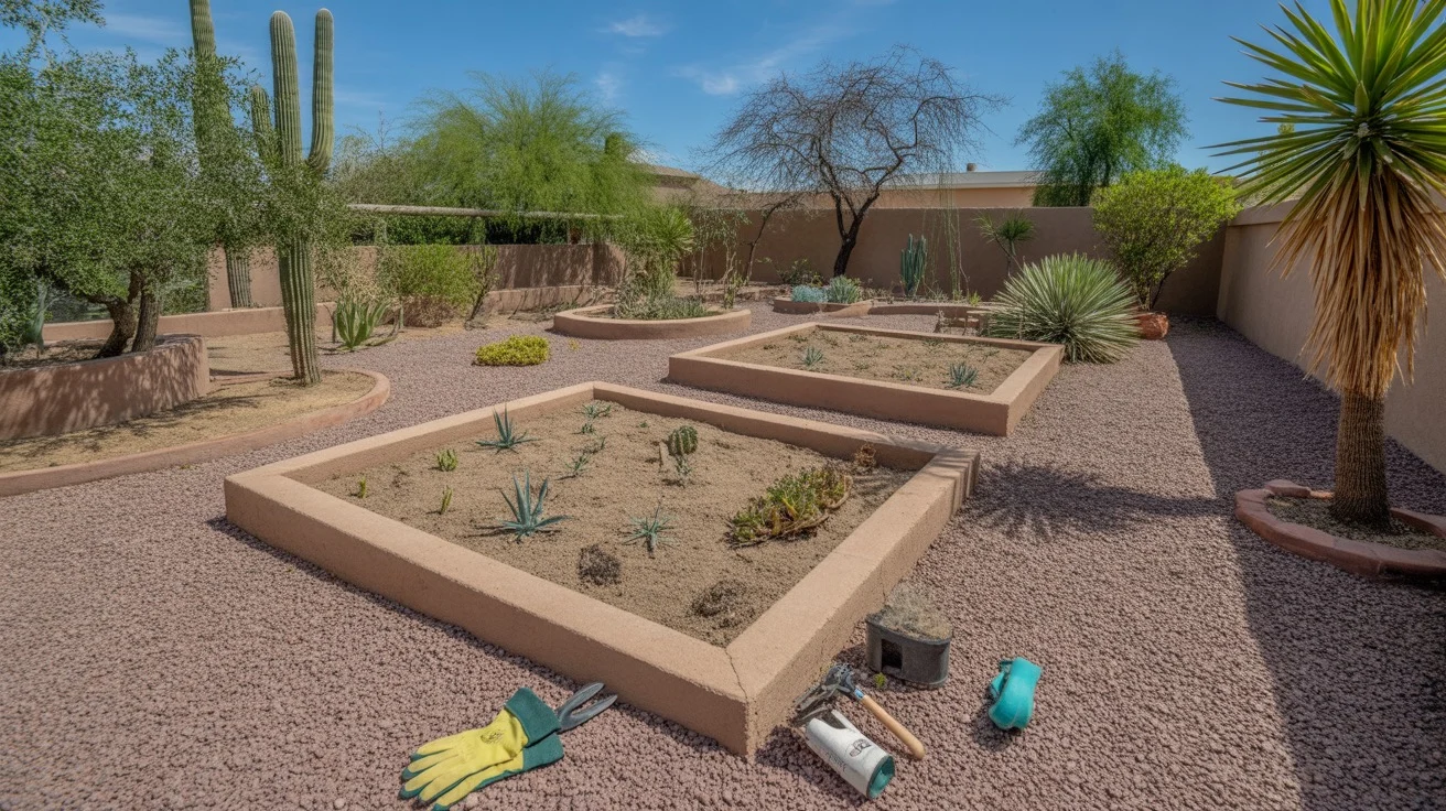 A Mesa backyard garden in early spring, ready for planting