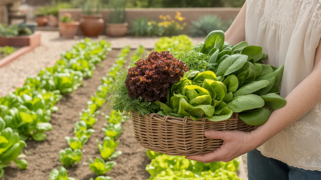 Freshly harvested spring greens from a Queen Creek garden bed