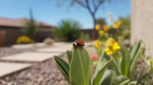 Ladybug on plant leaf in a Chandler backyard in spring