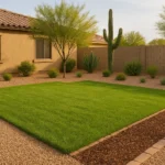 A well-maintained Chandler lawn with spring weed barriers in place.