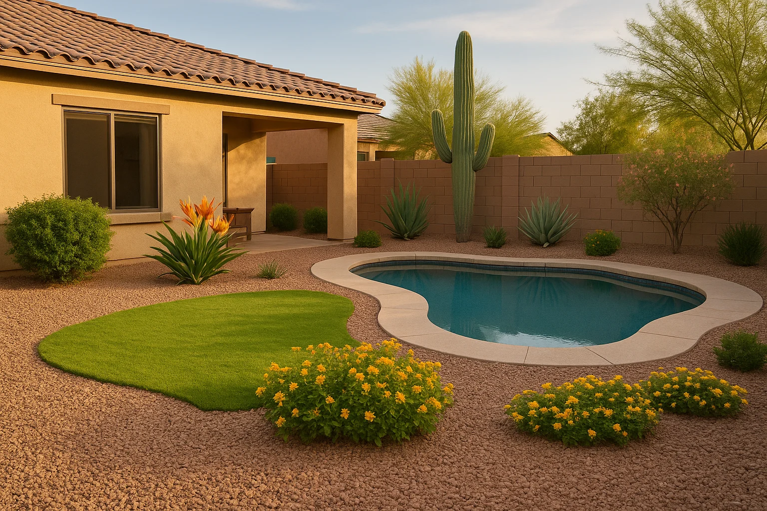 A lush, well-maintained yard in Queen Creek during spring