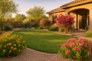 A lush, vibrant yard in Queen Creek during spring