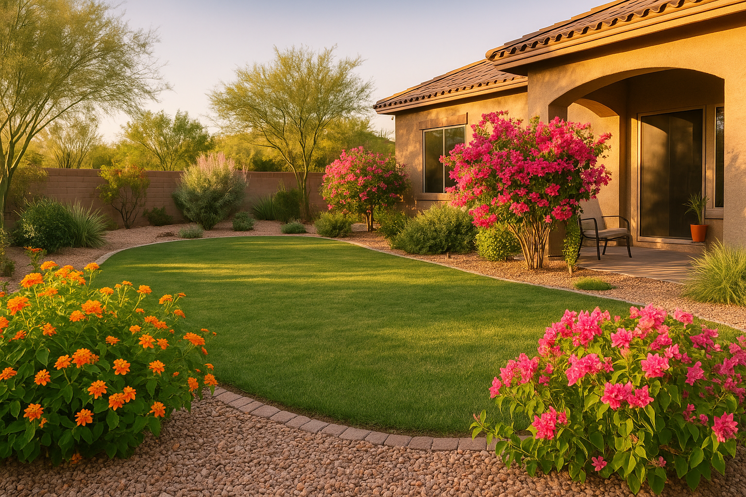 A lush, vibrant yard in Queen Creek during spring