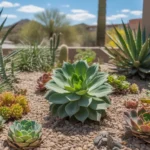 A colorful succulent garden in a Gilbert yard with agave, aloe, and echeveria plants.