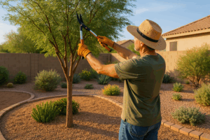 Gardener pruning a tree in Gilbert during summer